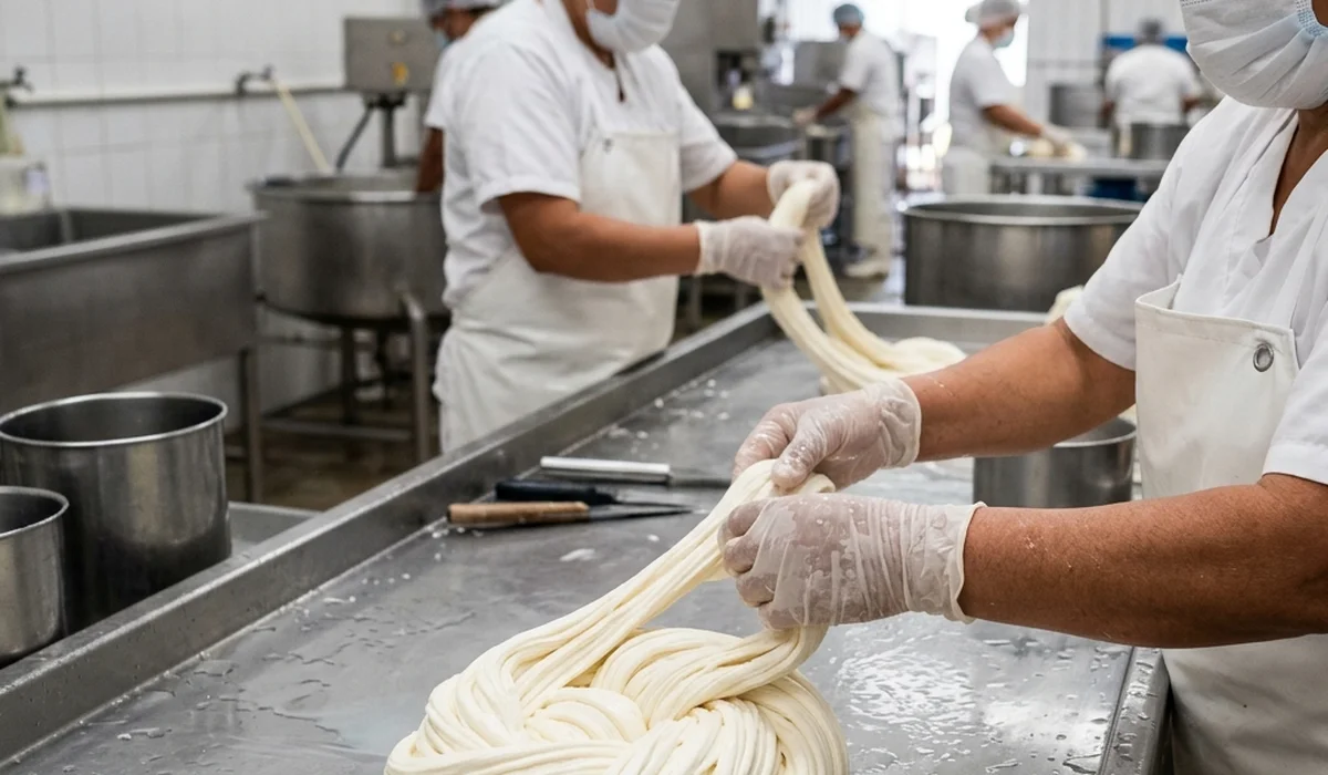 Producción artesanal de Quesillo de Crema Oaxaqueño